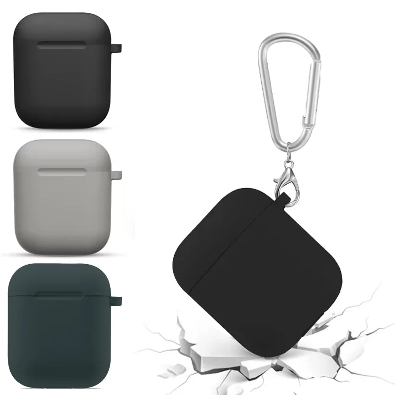 Silicone Shockproof Cases For Apple Air Pods 2 1 Case Protective Wireless Bluetooth Earphones Earphone Accessories With Keyring